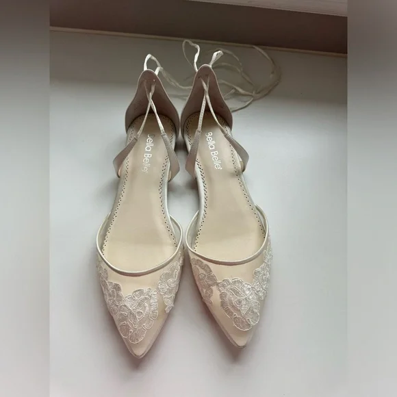 Bella Belle Alicia Ivory Lace Wedding Ballet Flats – Size 10 - Picture 3 of 9